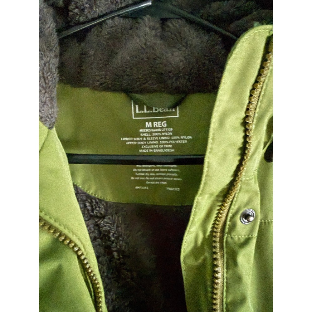 LL Bean Winter Warmer Coat Green Fleece Lined Hooded Parka M Reg 271139 - Picture 8 of 12